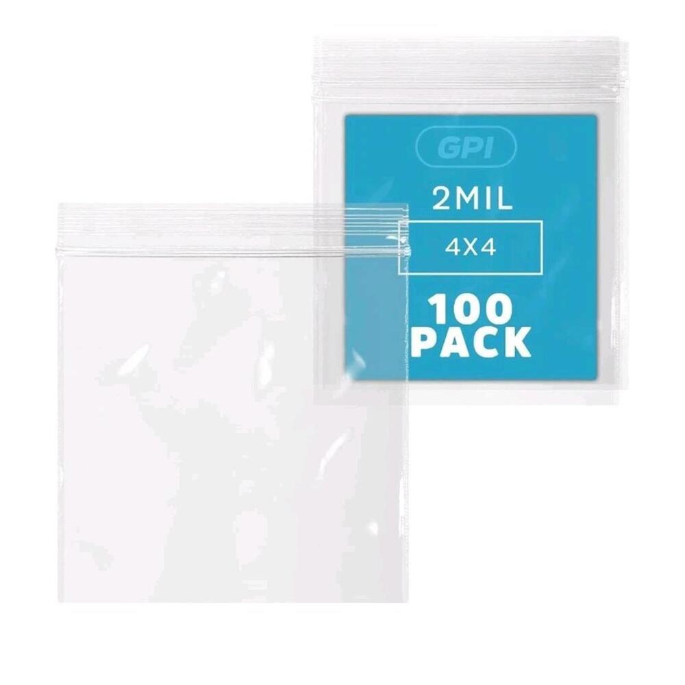 100 Ct  4"x4" Clear Reclosable Zip Lock Poly Bags 2 Mil Plastic Seal Zipper Bags